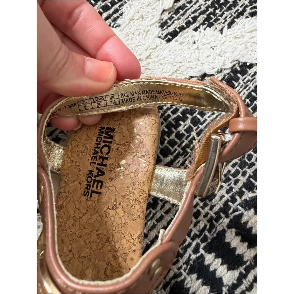 Michael Kors Girls' Brown Cork Thong Sandals size 8